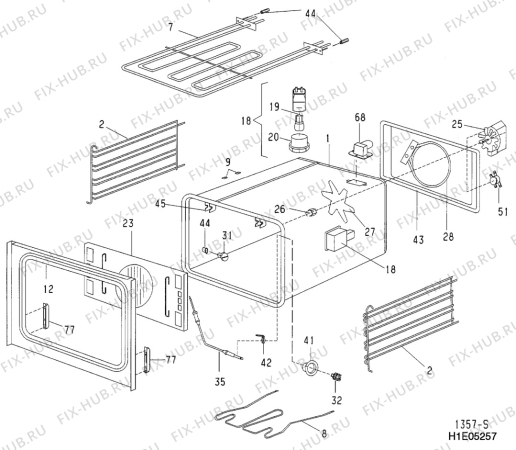 Взрыв-схема плиты (духовки) Electrolux EK6254 - Схема узла H10 Main Oven Cavity (large)